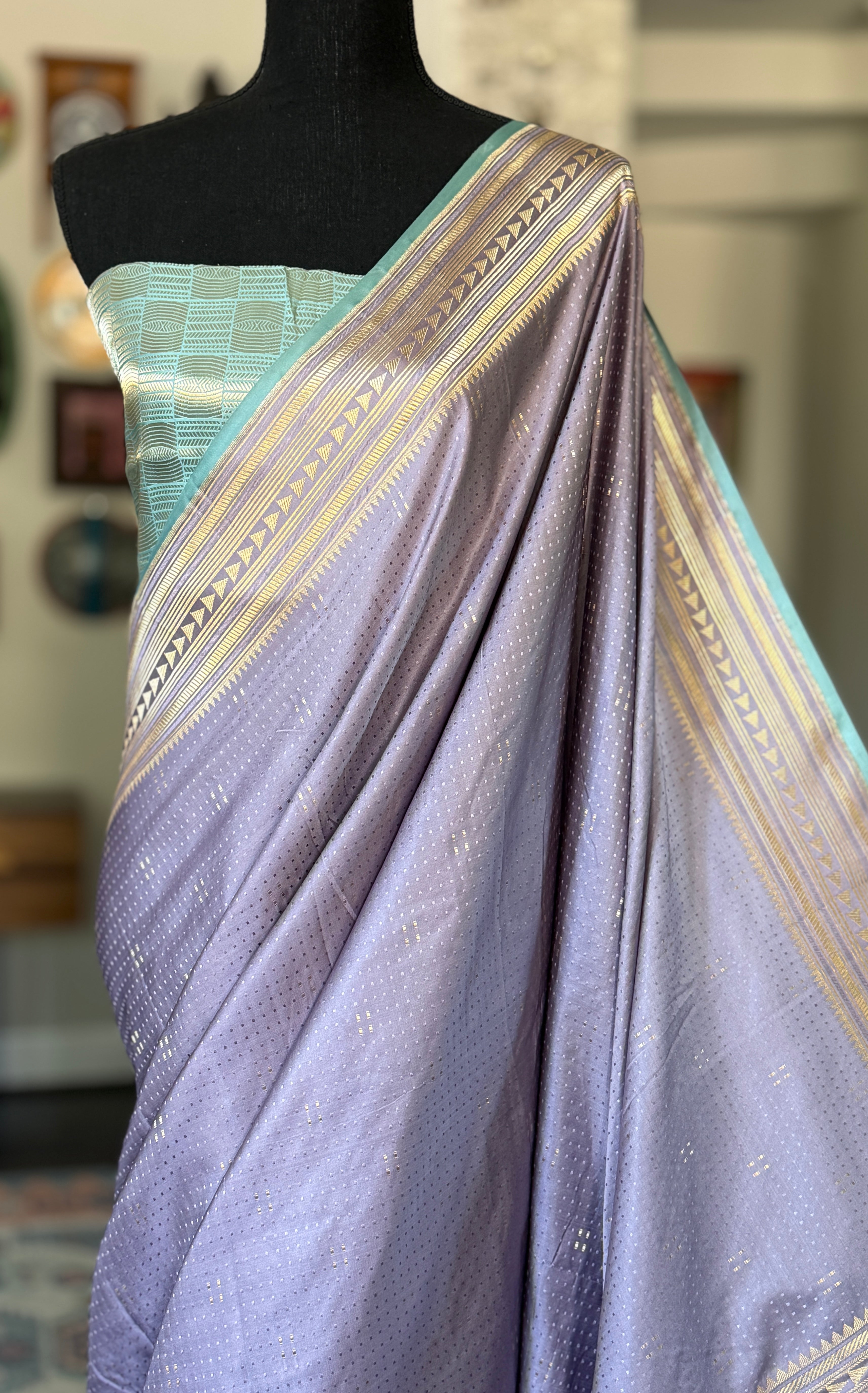 Pure Silk Mashru Kadhua Banarasi- Lavender