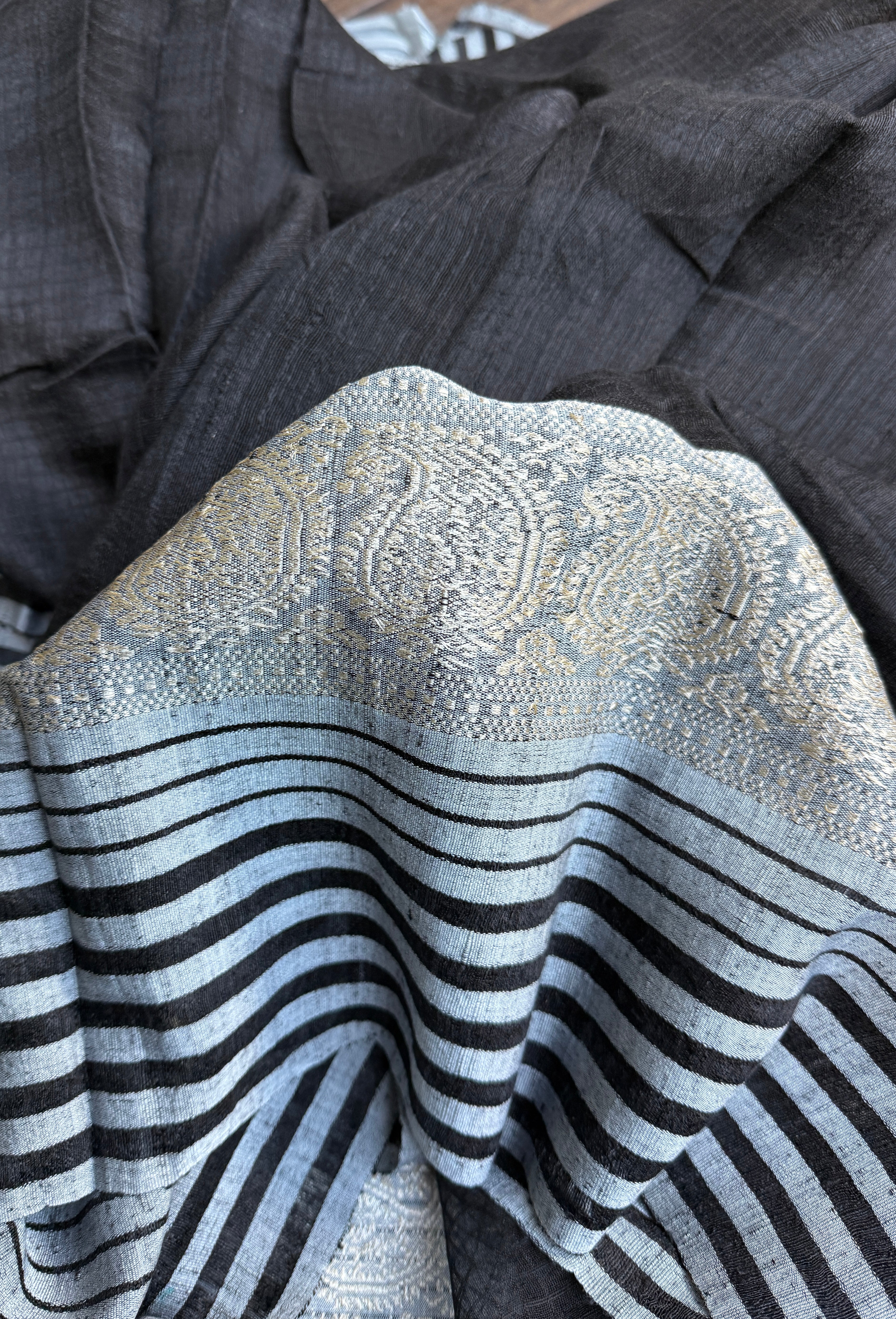 Pure Matka Silk Handwoven - Black Grey