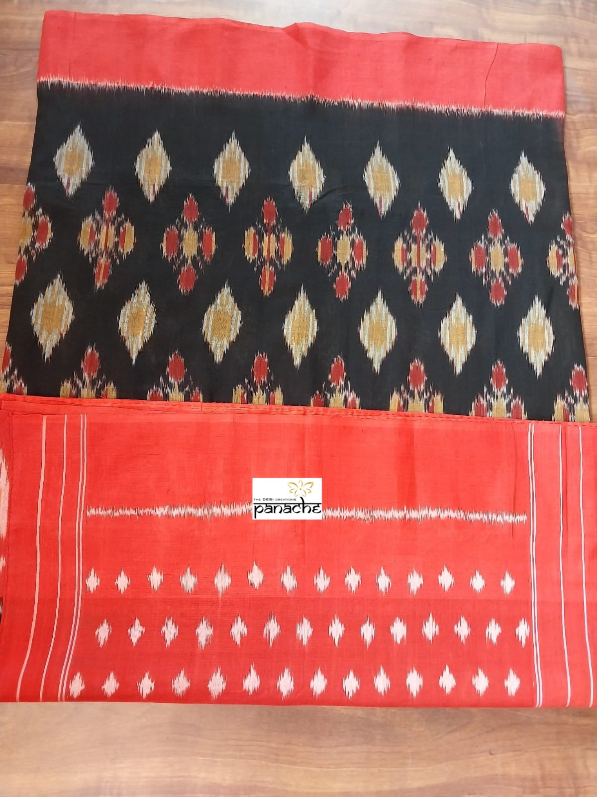 Pure Cotton Ikat - Black Red Pochampolly