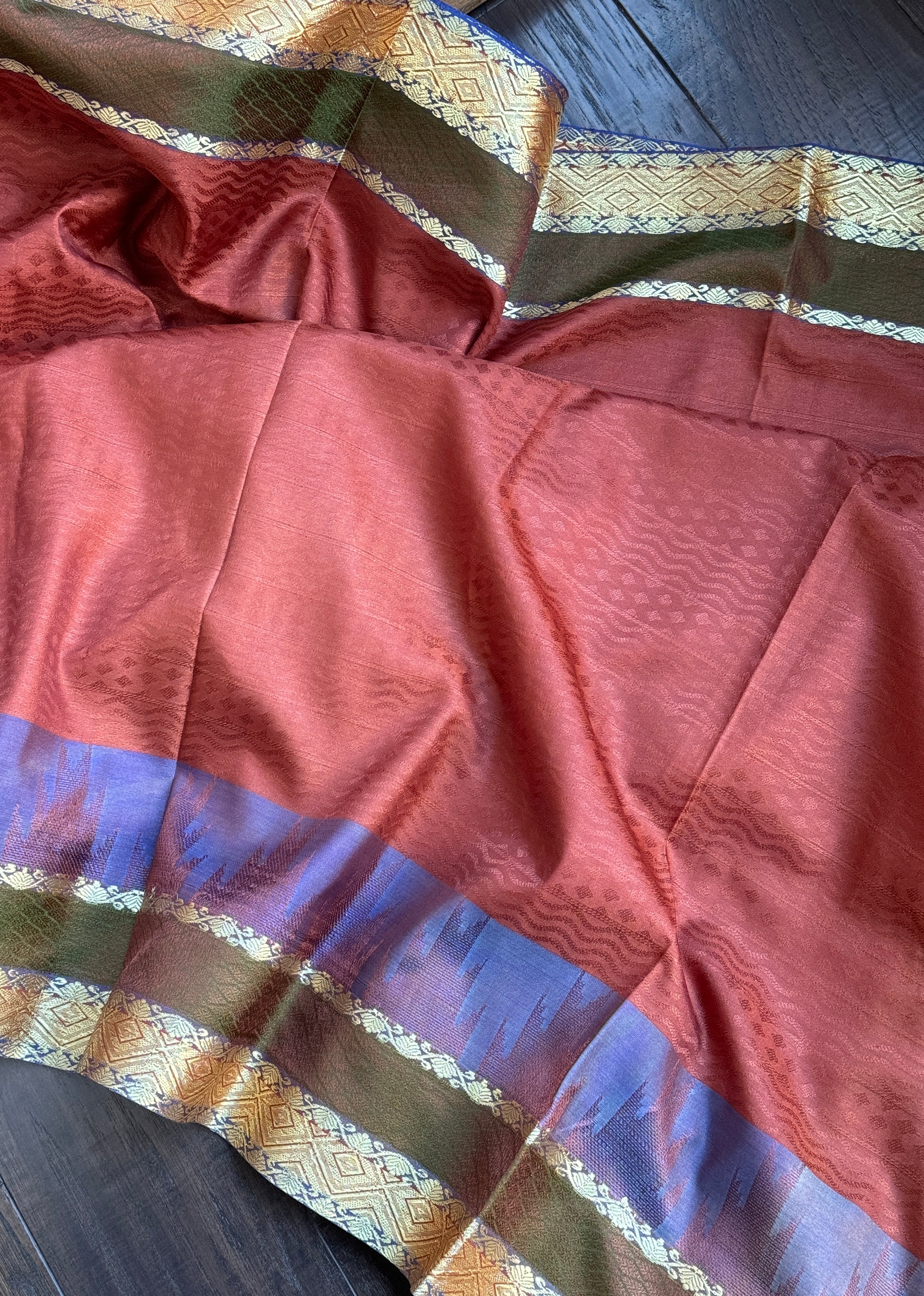 Soft Silk Kanjivaram - Rust Tanchoi Golden Zari