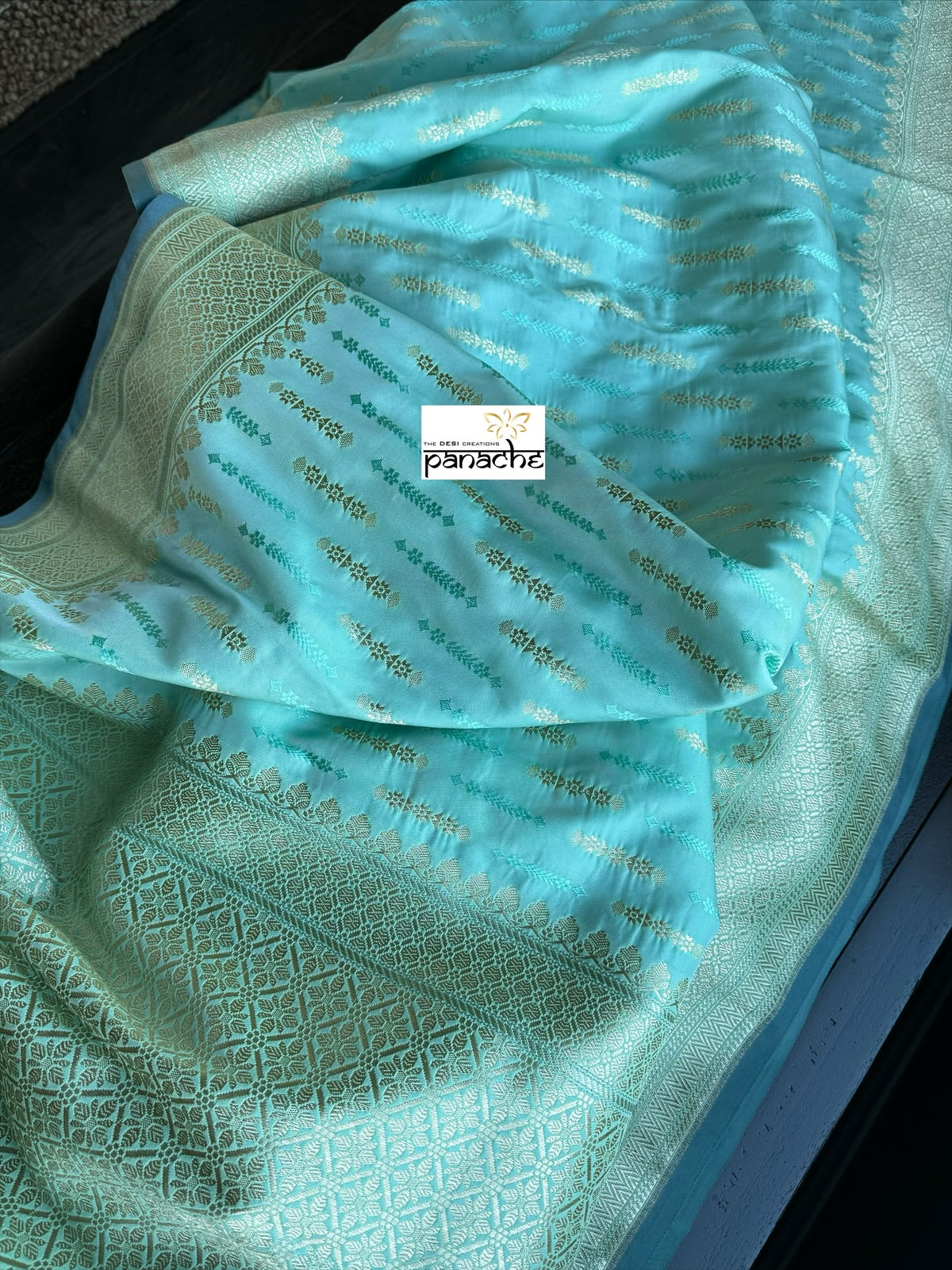 Soft Silk Banarasi - Aqua Sea Green