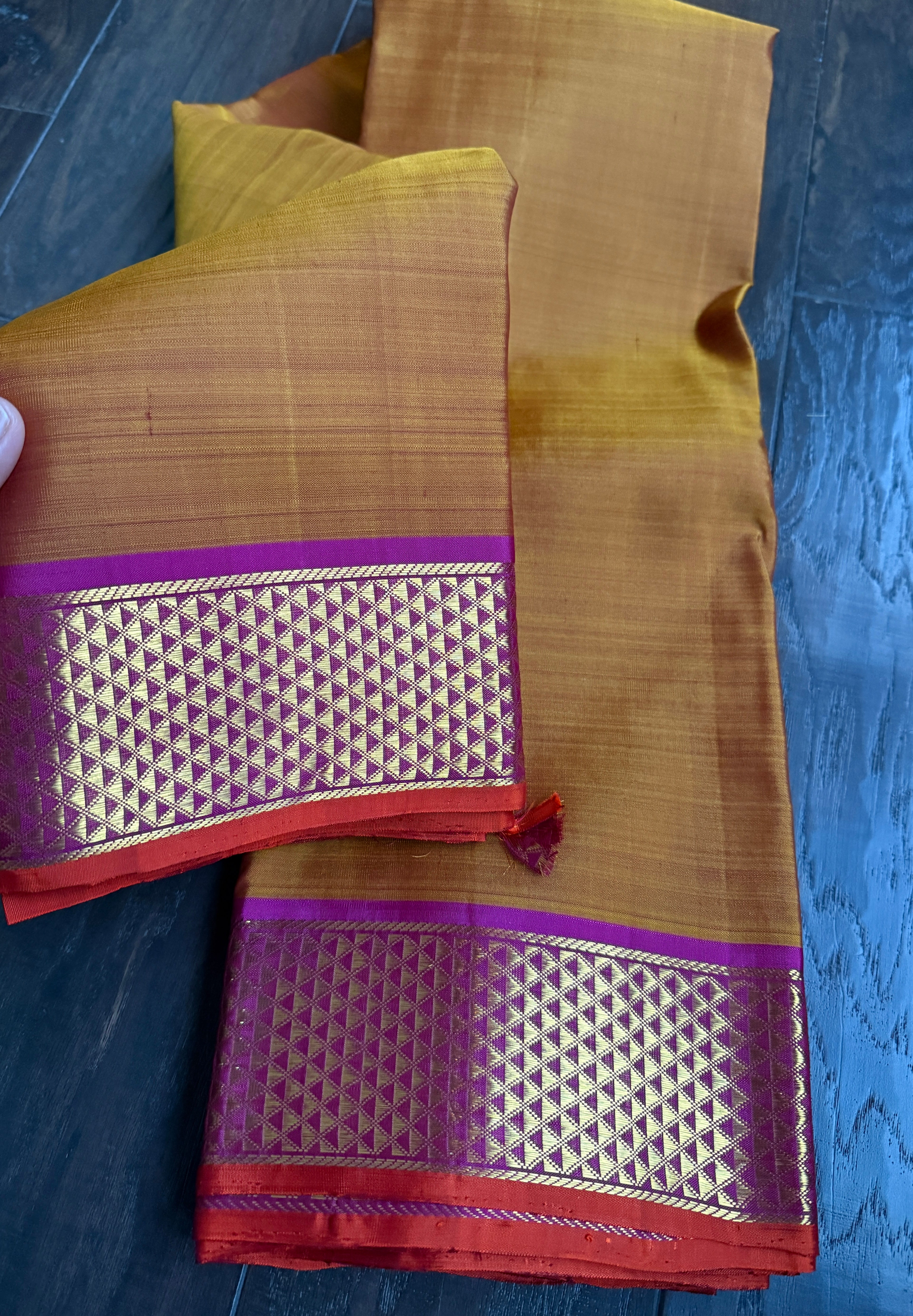 Pure Silk Kanjivaram - Ochre Yellow Purple
