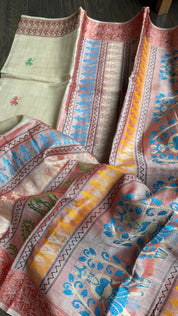 Pure Tussar Silk - Tan Beige Rust Brown Dolabedi