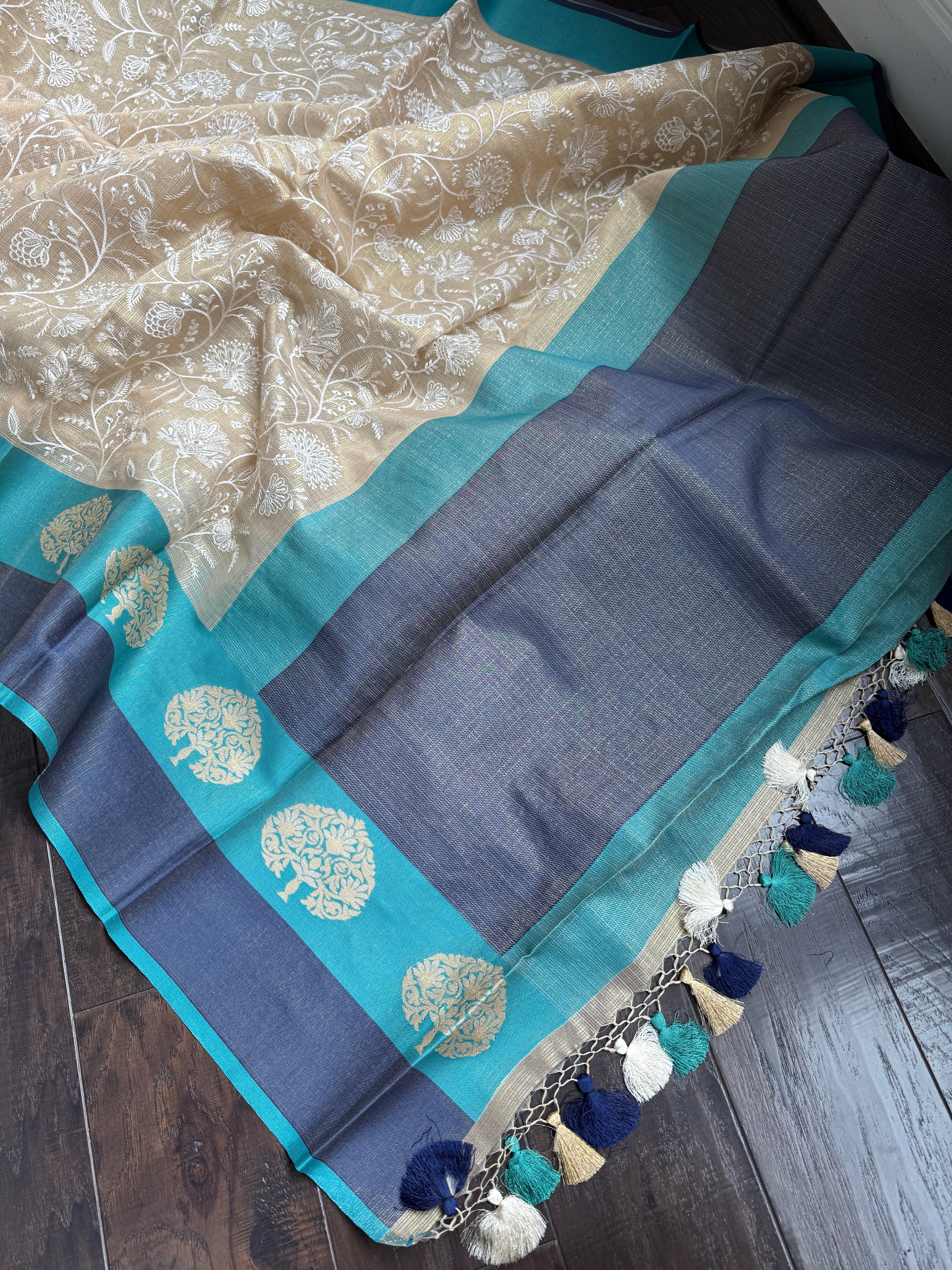Tissue Kota Silk Embroidered - Golden Beige FIrozi