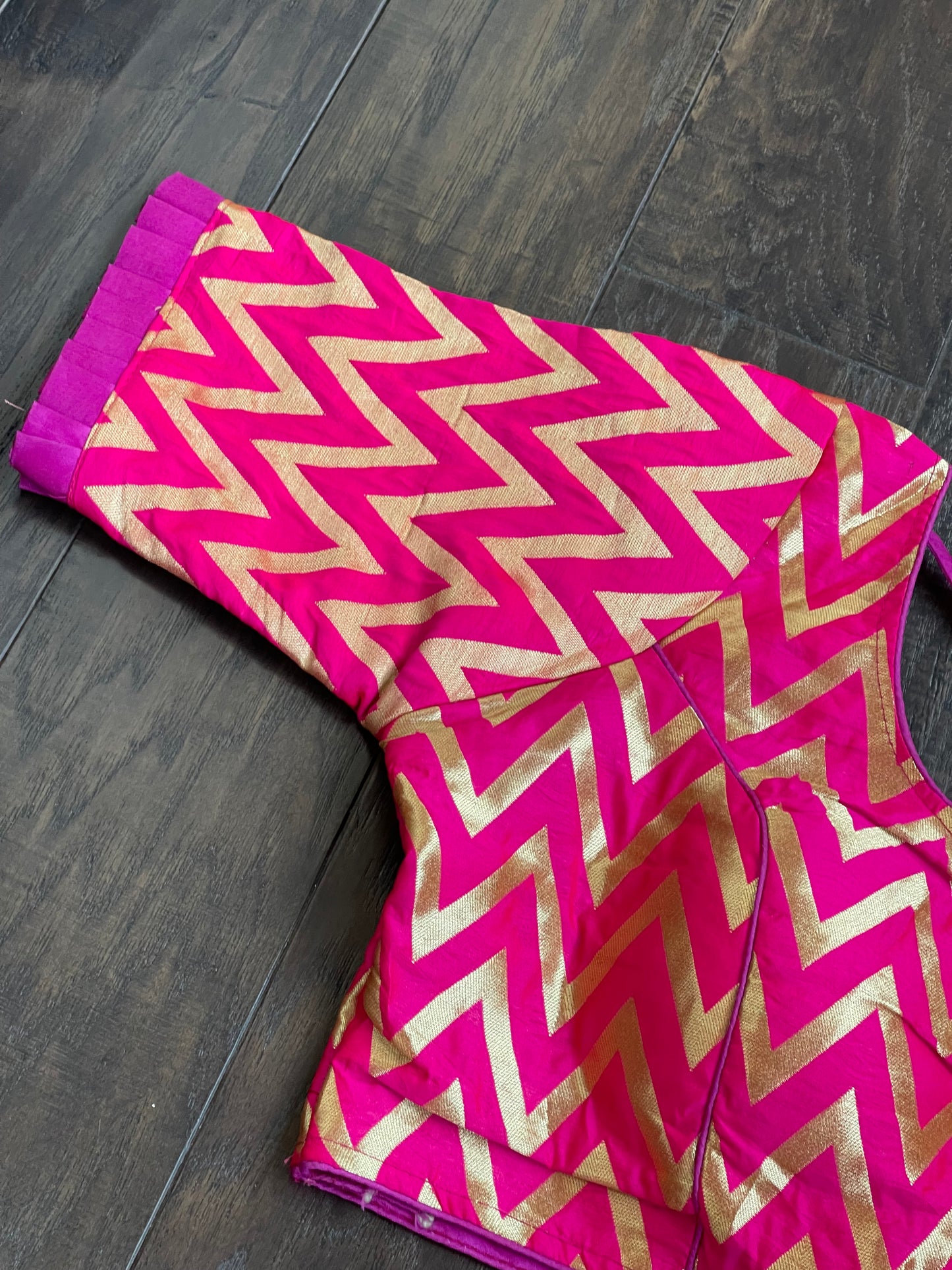 Designer Blouse - Pink Chevron Woven