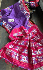 Pure Silk Ikat - Purple Red Pink Pochampally