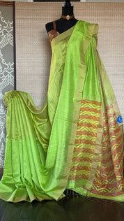 Pure Matka Silk - Green Zari Woven