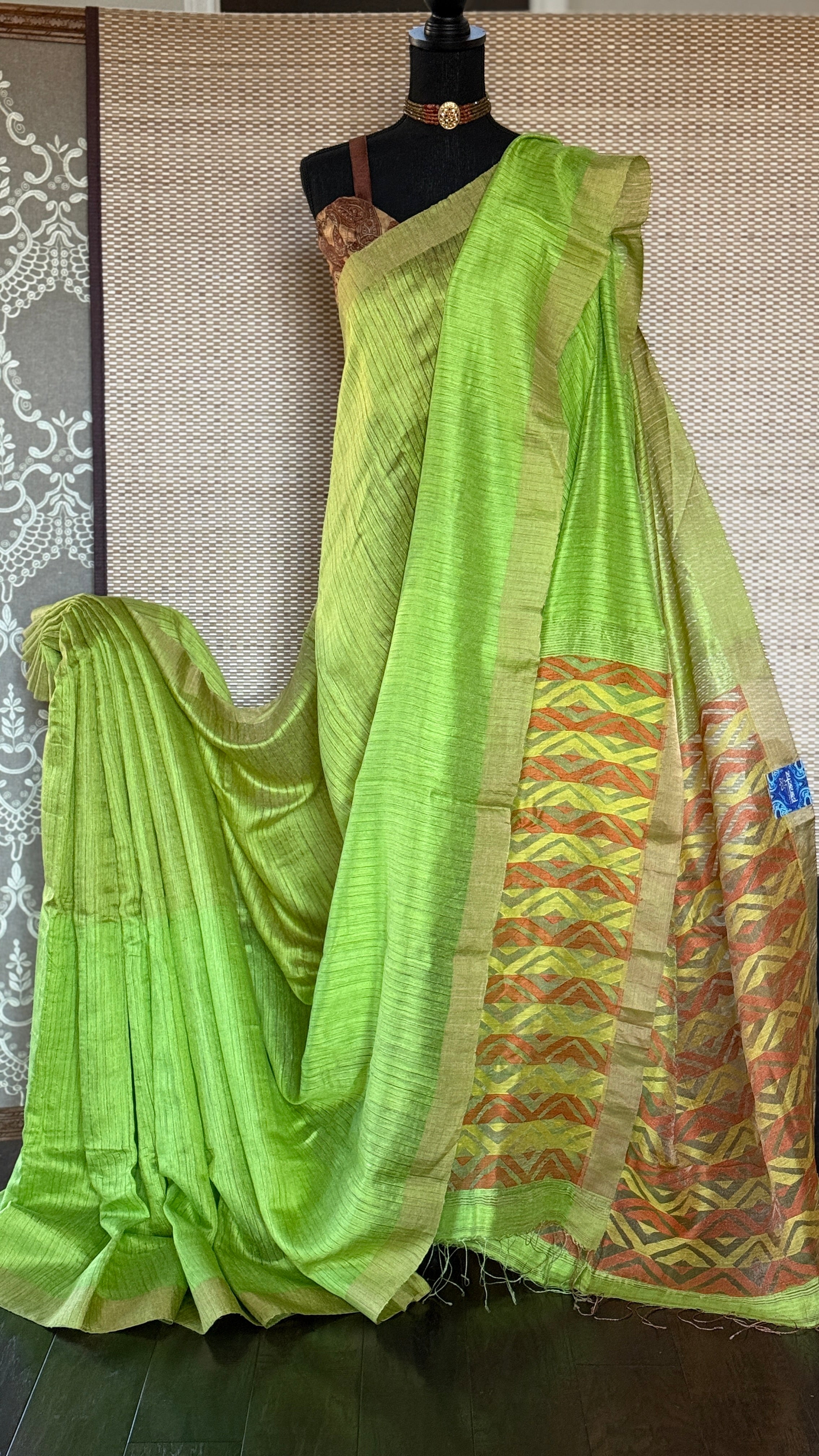 Pure Matka Silk - Green Zari Woven