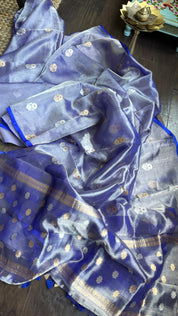 Tissue Organza Silk Banarasi - Blue Metallic Meenakari