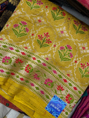 Pure Tussar Silk Banarasi- Yellow Meenakari Paithani