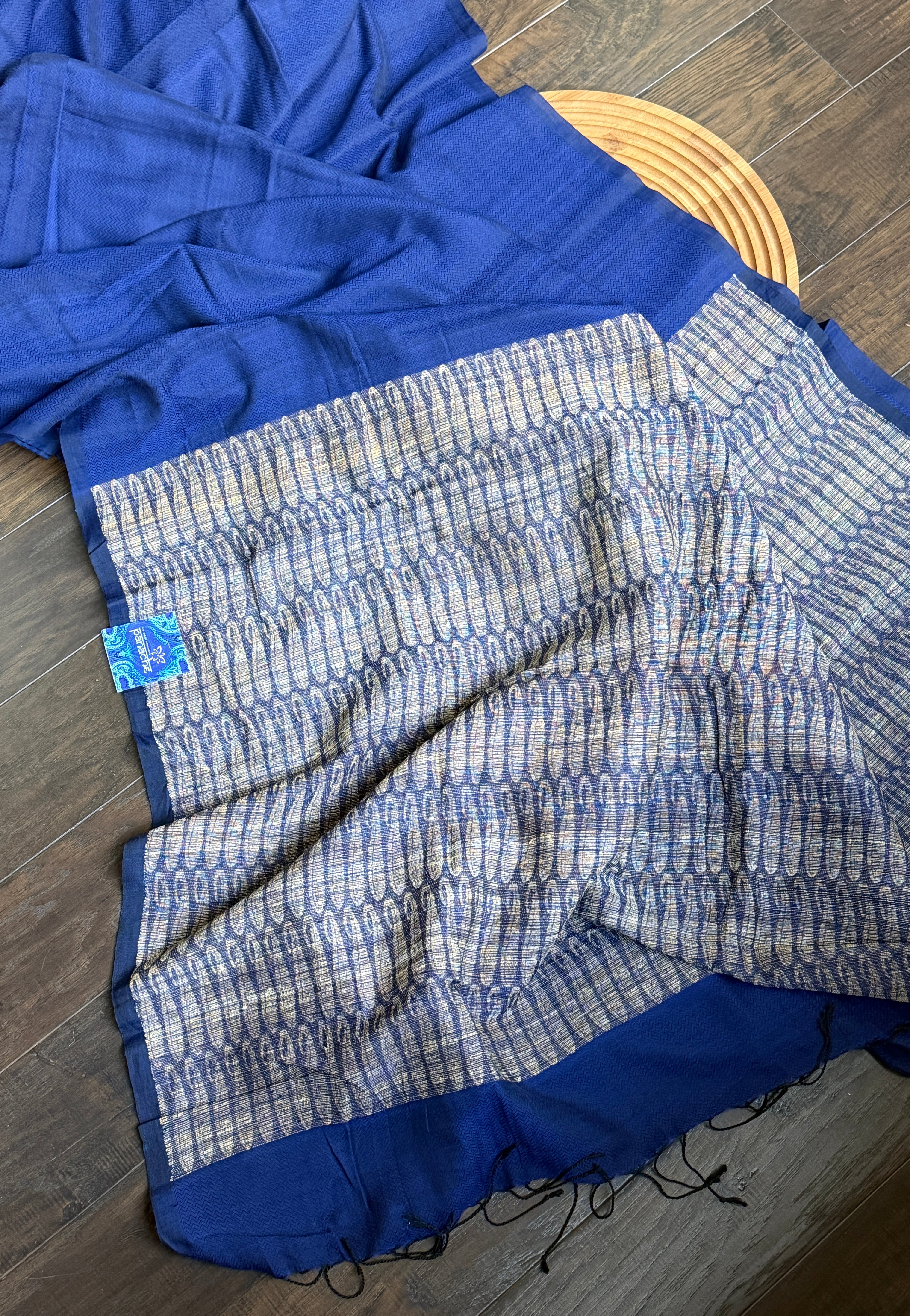 Pure Khadi Matka Cotton -  Blue Jute Handwoven