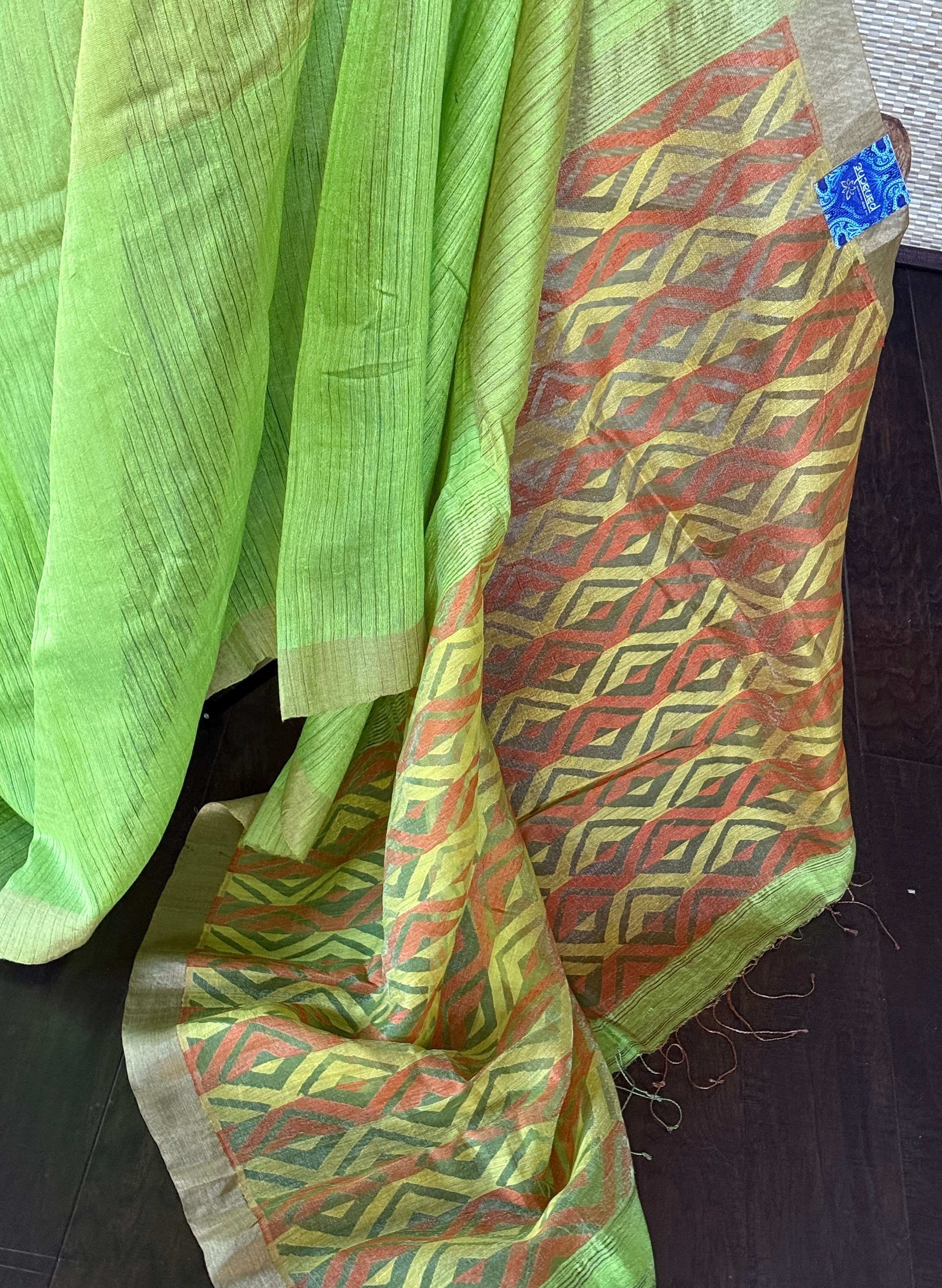 Pure Matka Silk - Green Zari Woven
