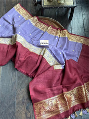 Khaddi Tussar Georgette Banarasi - Lavendor Maroon