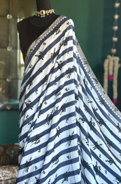 Designer Georgette- White Blue Black