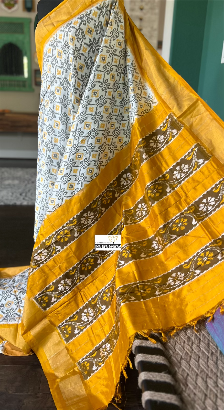 Pure Silk Ikat -  Yellow Black Pochampally