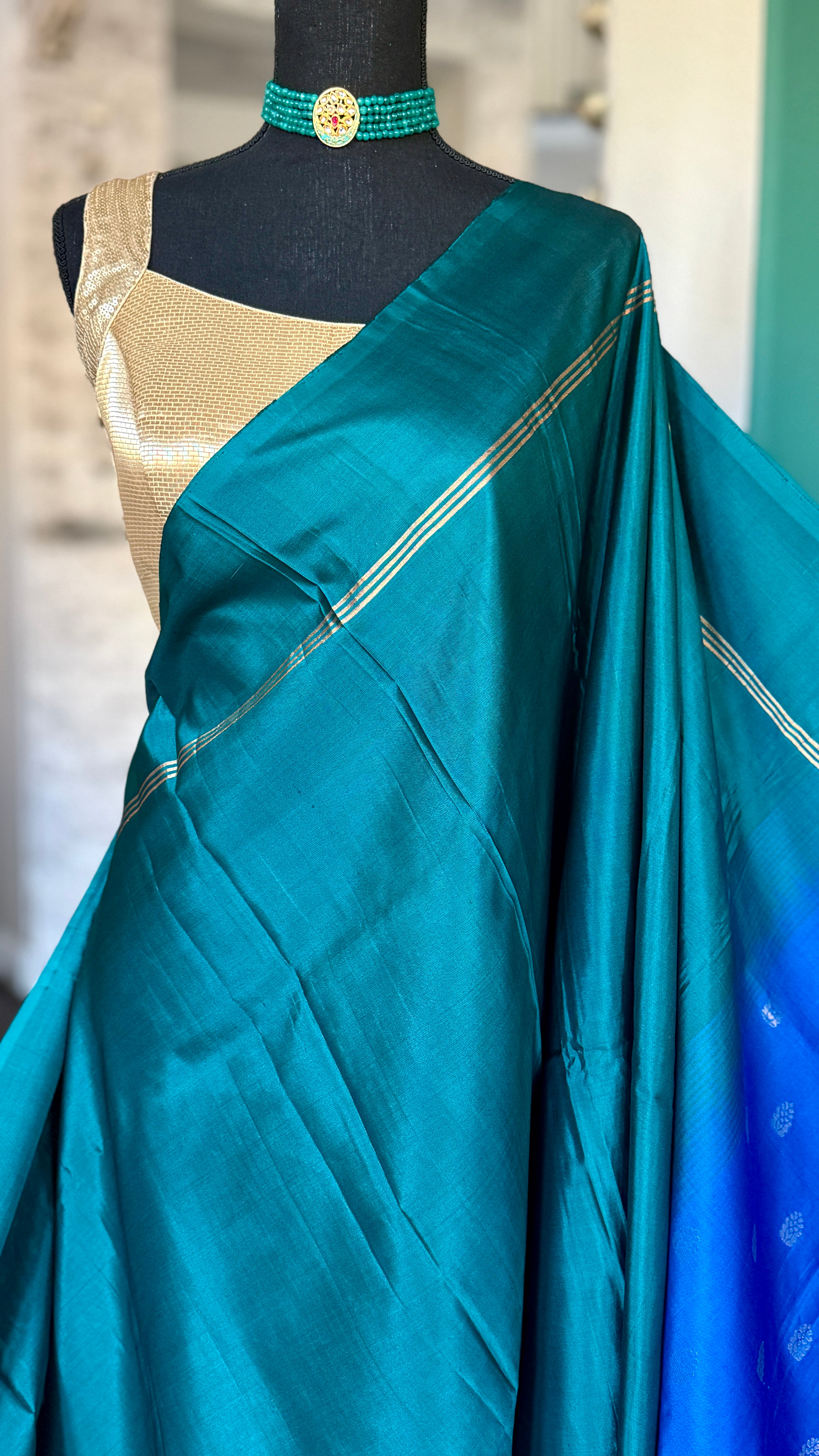 Pure Silk Kanjivaram - Teal Green Blue