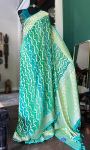 Khaddi Georgette Shaded Banarasi - Sea Green Mint