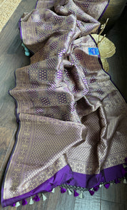 Pure Silk Katan Banarasi- Purple Antique Gold Zari