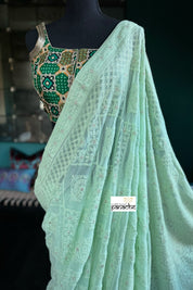 Designer Pure Georgette Chikankari - Light Pista Green