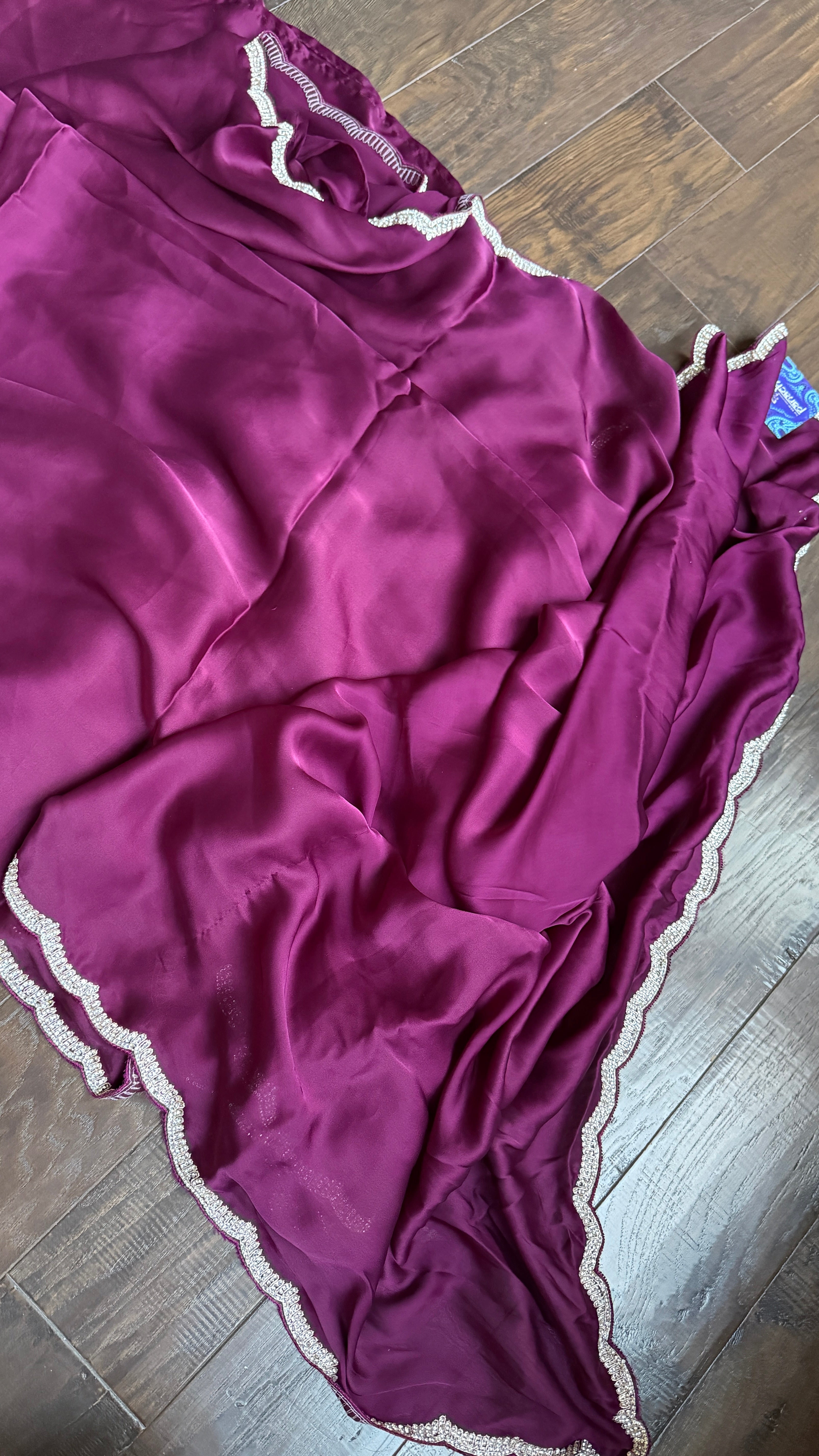 Designer Satin Silk - Wine Stone Border