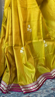 Pure Silk Mashru Banarasi- Yellow Magenta Pink Red