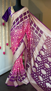 Bandhej Khaddi Georgette Banarasi - Pink Purple