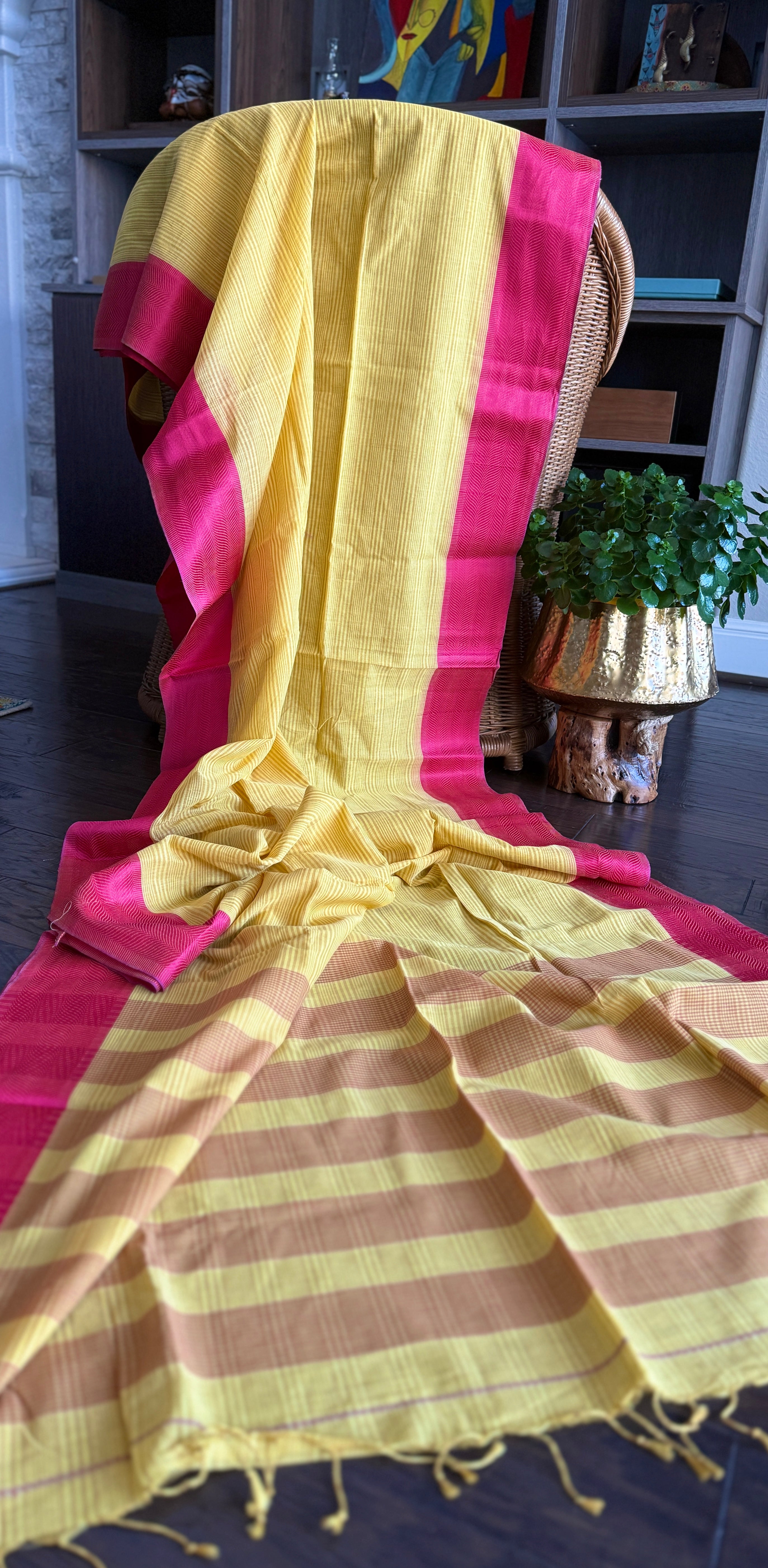 Pure Khadi Cotton Handloom - Yellow Pink