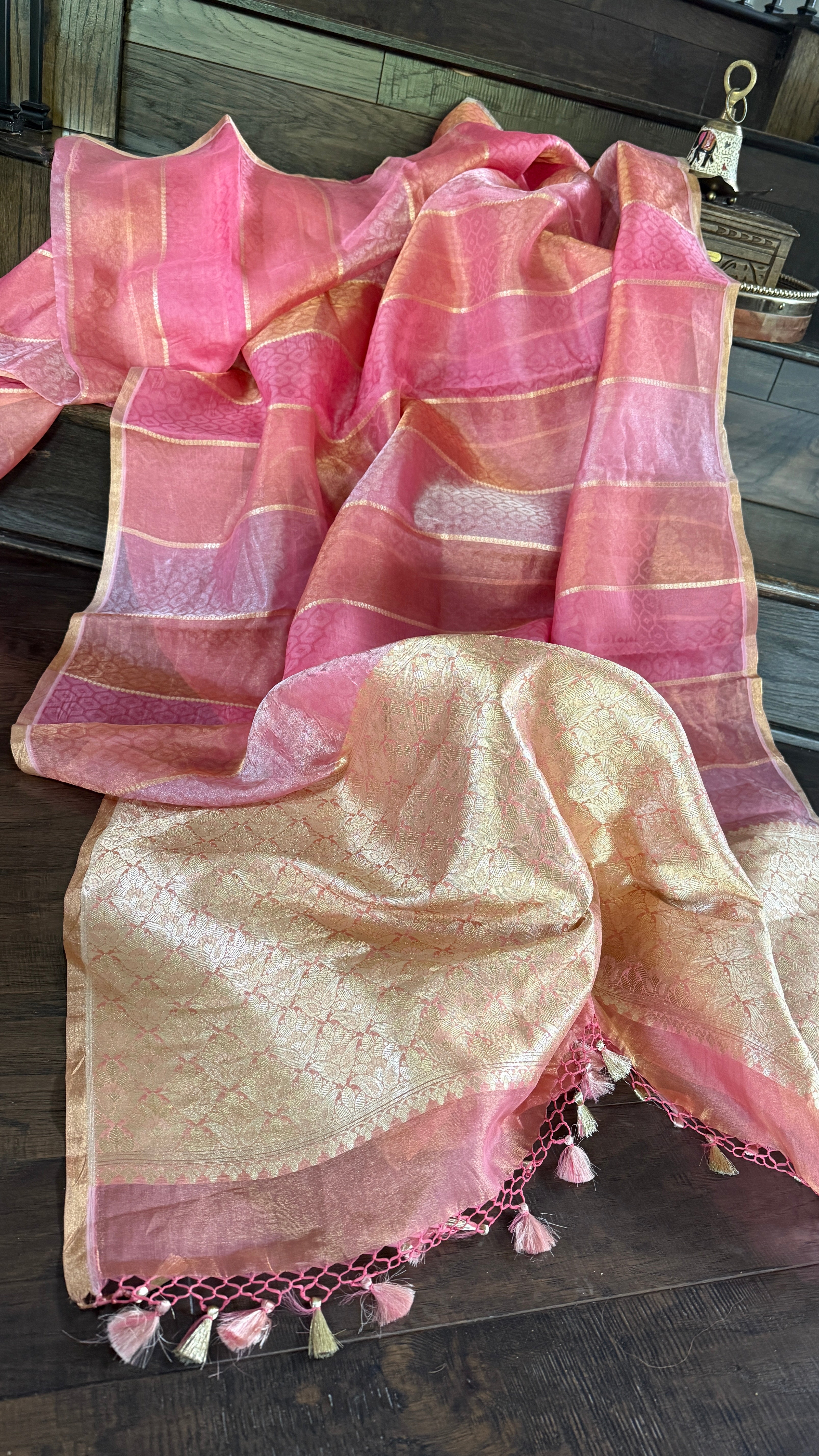 Tissue Organza Silk Banarsi - Rangkat Peach Pink