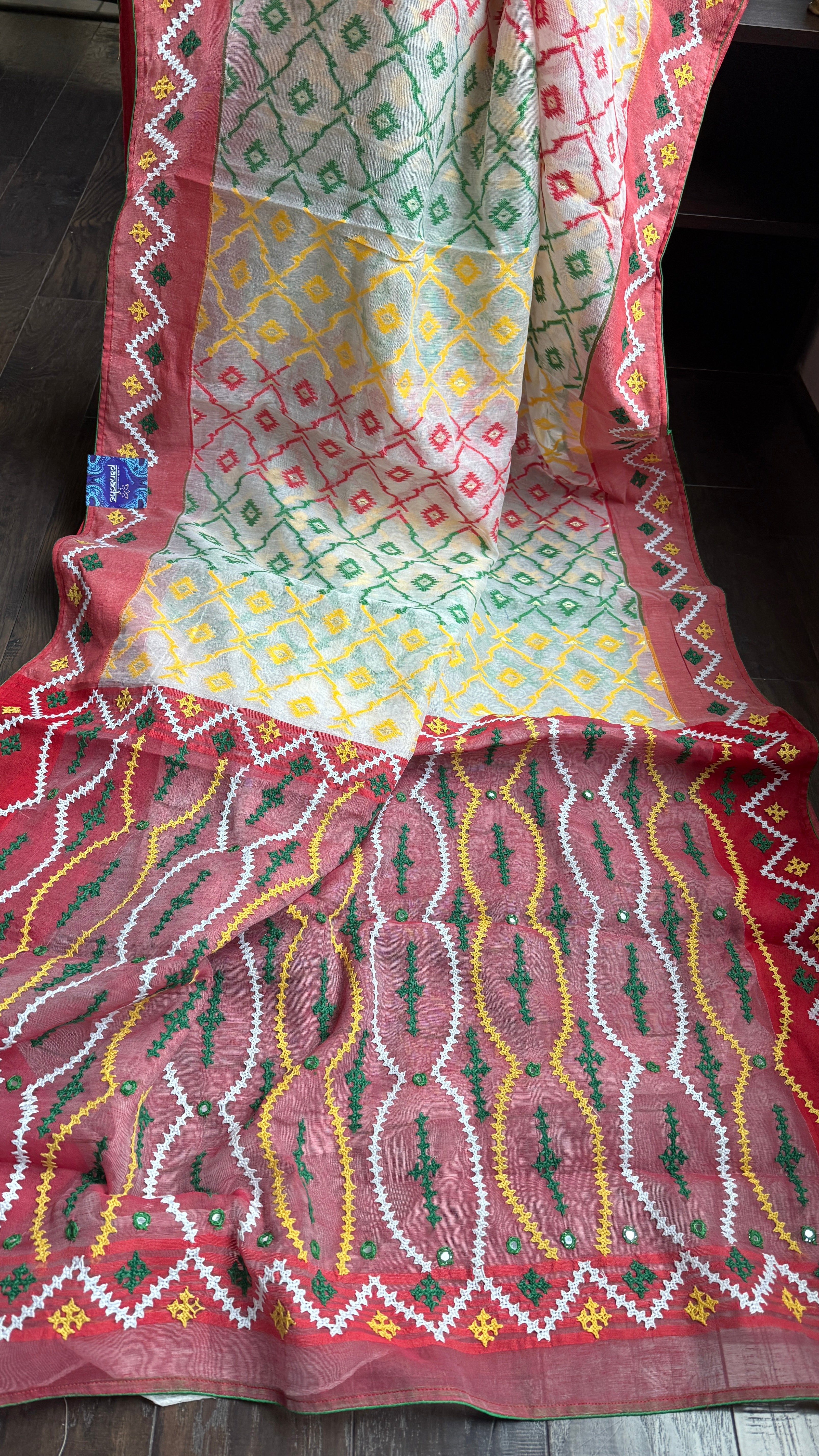 Designer Jamdaani Gujrati Embroidered - Beige Multi Color