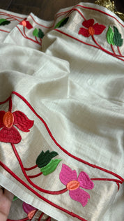 Embroidered Muga Silk - Beige Paithani