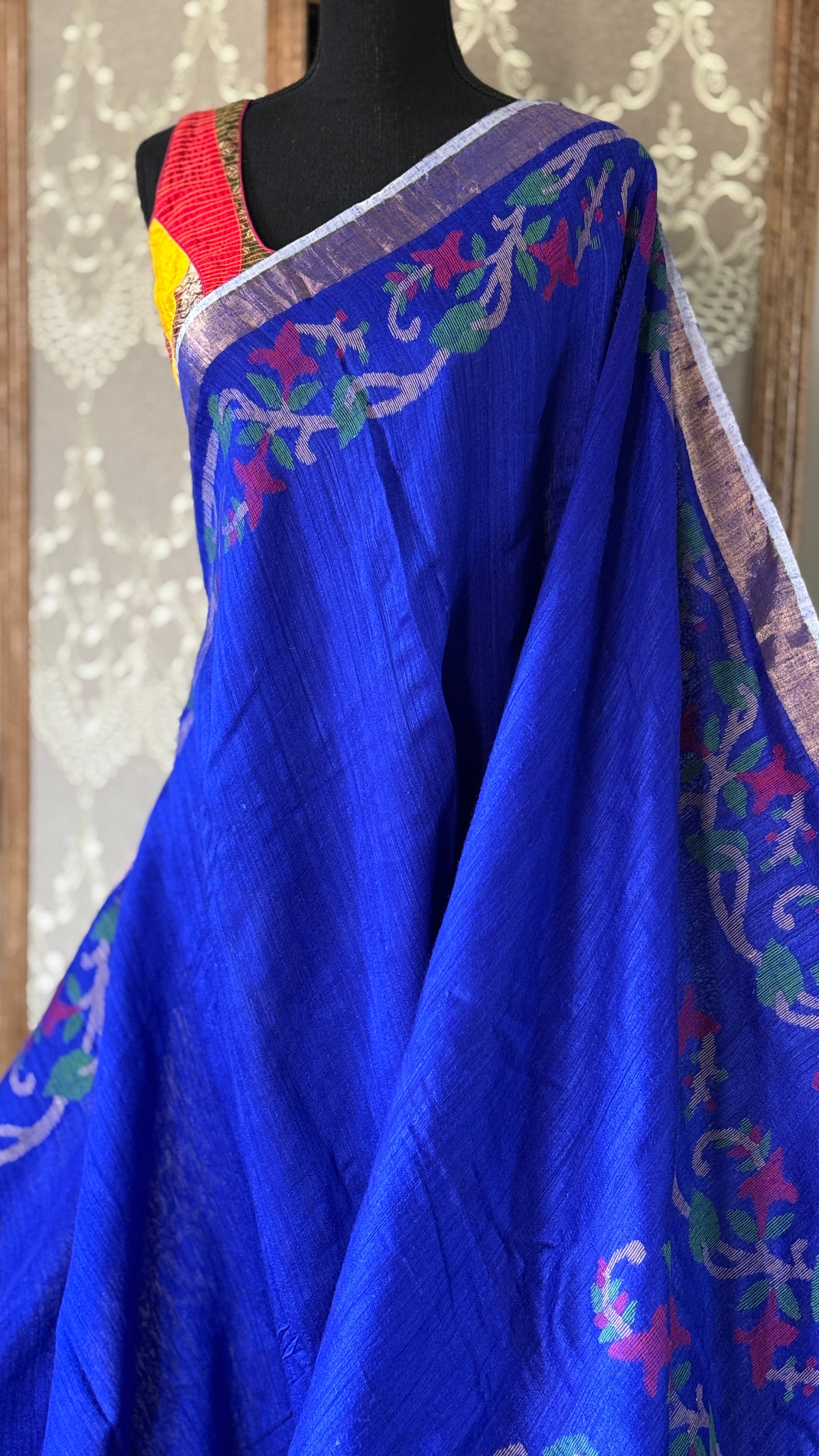 Pure Matka Silk Jamdaani - Royal Blue