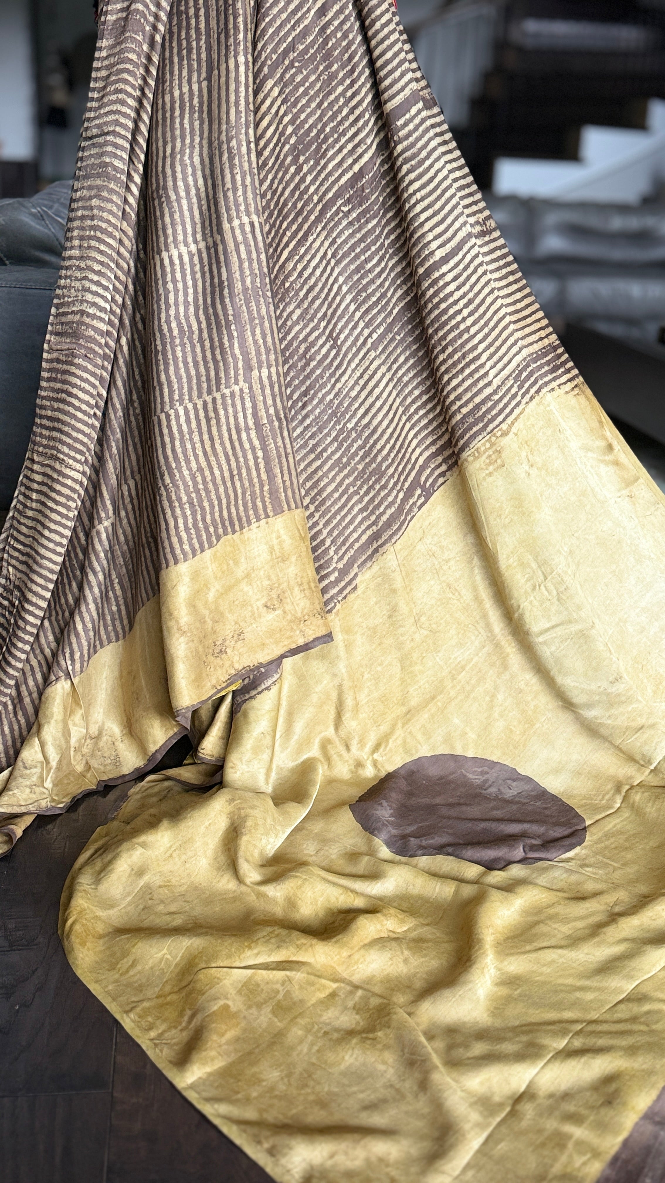 Modal Silk Vegetable Organic Dye Saree - Mocha Brown Yellow