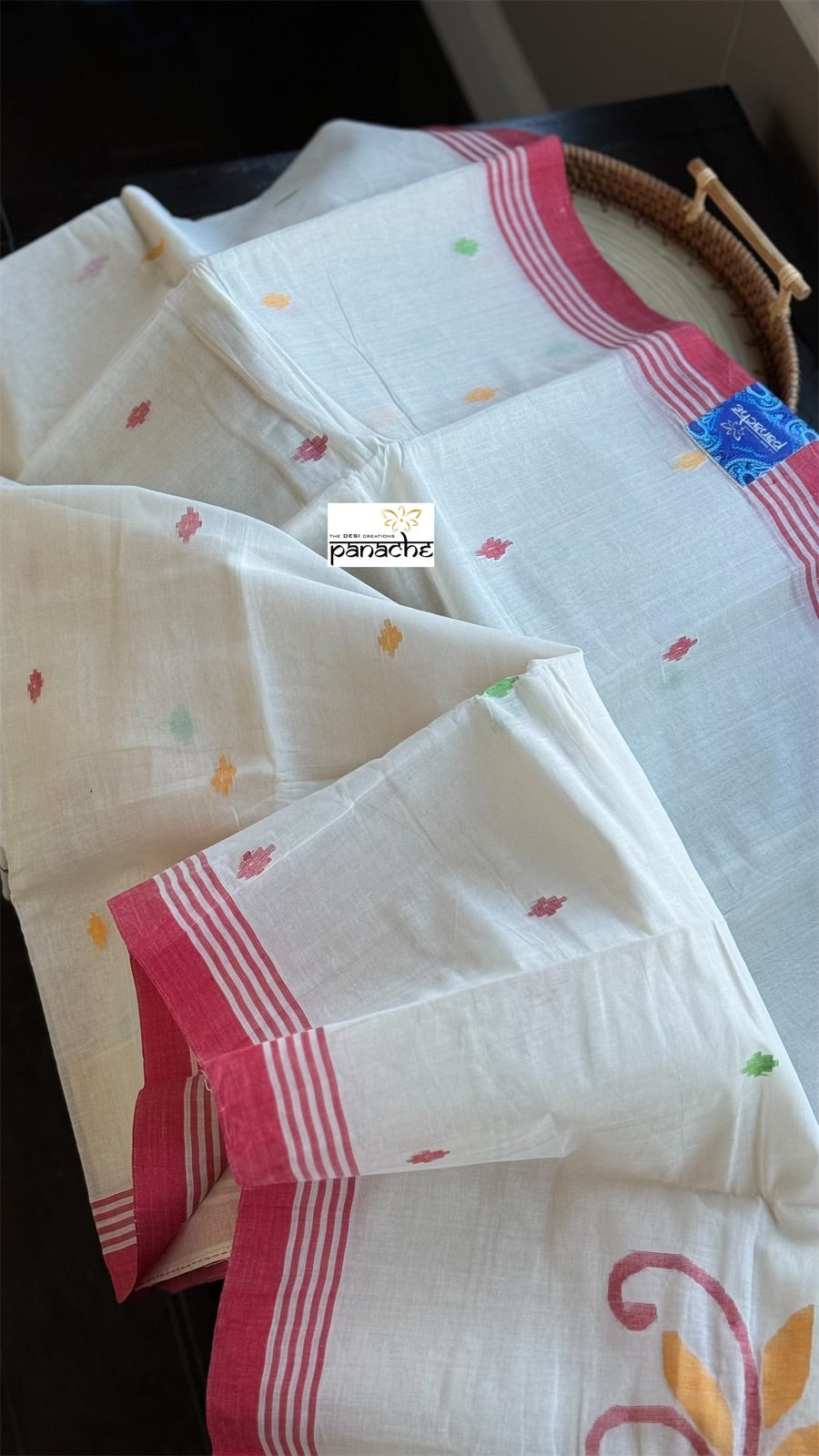 Pure Khadi Cotton Jamdaani - Off-White Red HandWoven