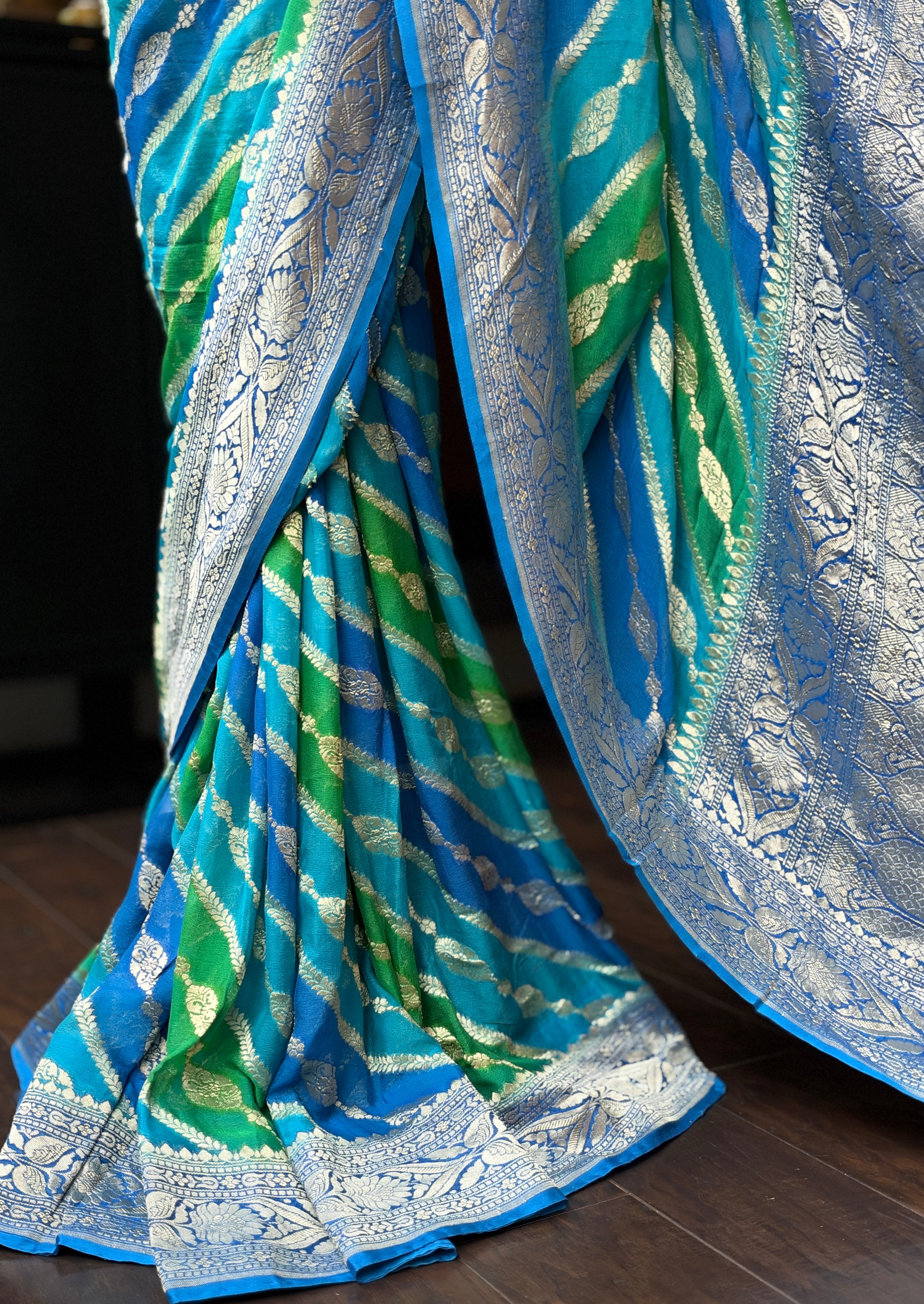 Khaddi Georgette Banarasi - Firozi Blue Green Multi color Rangkat