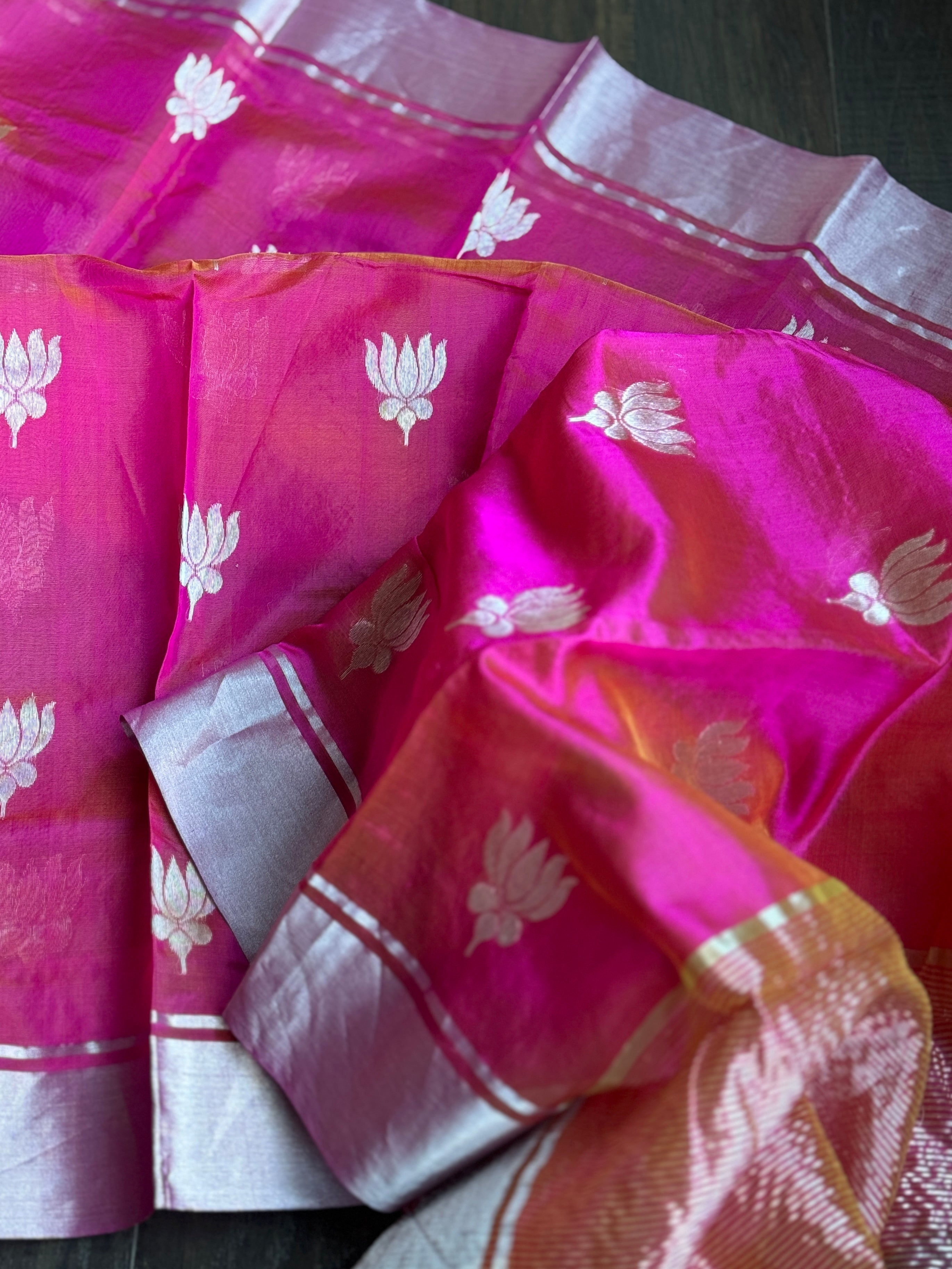 Pure Chanderi Pattu Silk - Pink Lotus