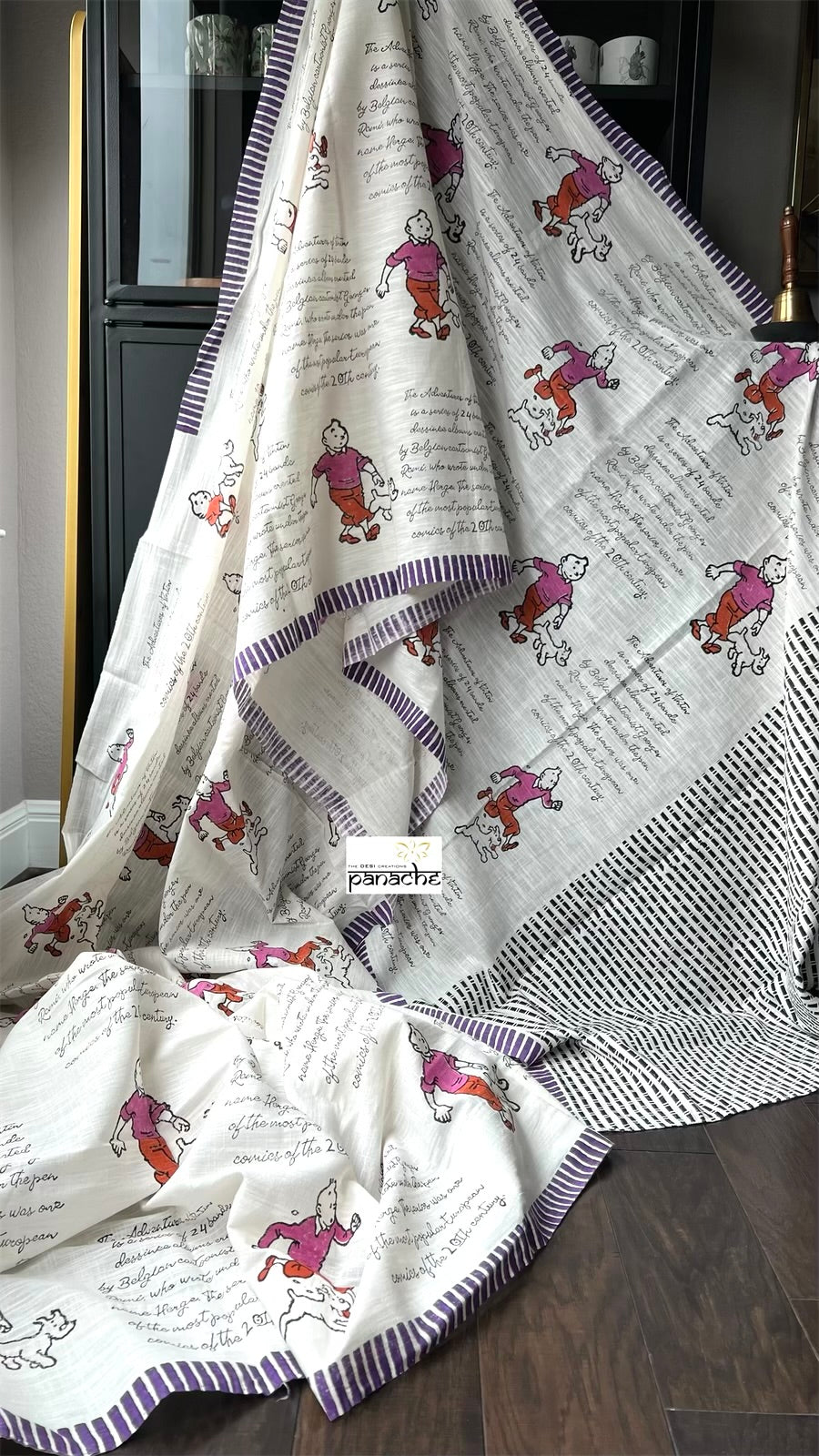 Designer Cotton - Off-White Purple Tintin
