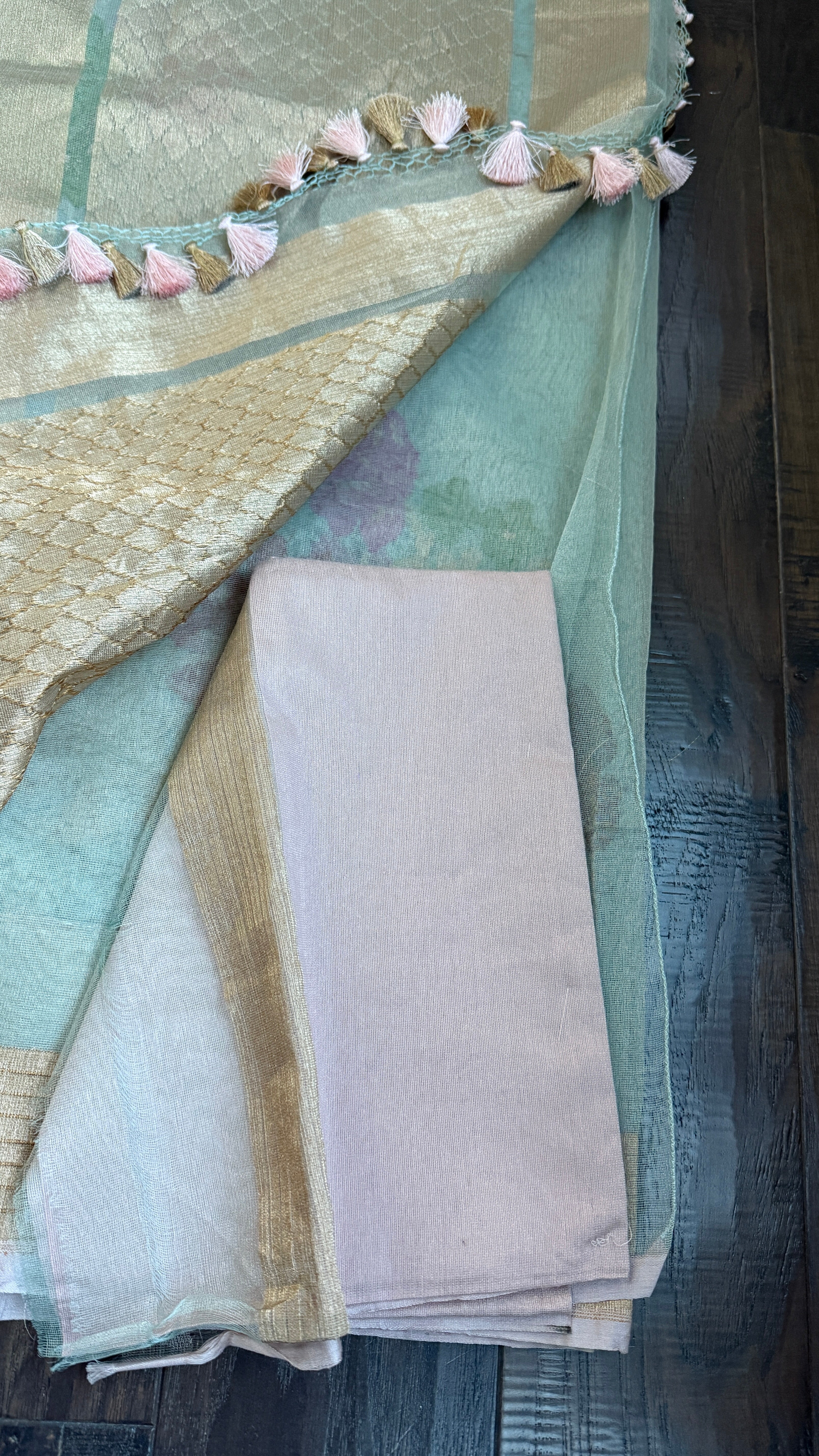 Handwoven Pure Tissue Net Organza Silk Saree with Zari Border & Multicolor Floral Motifs – Lightweight Festive Wear | Ships from USA