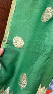 Pure Muga Chiffon Banarasi - Green Crushed Gold Zari