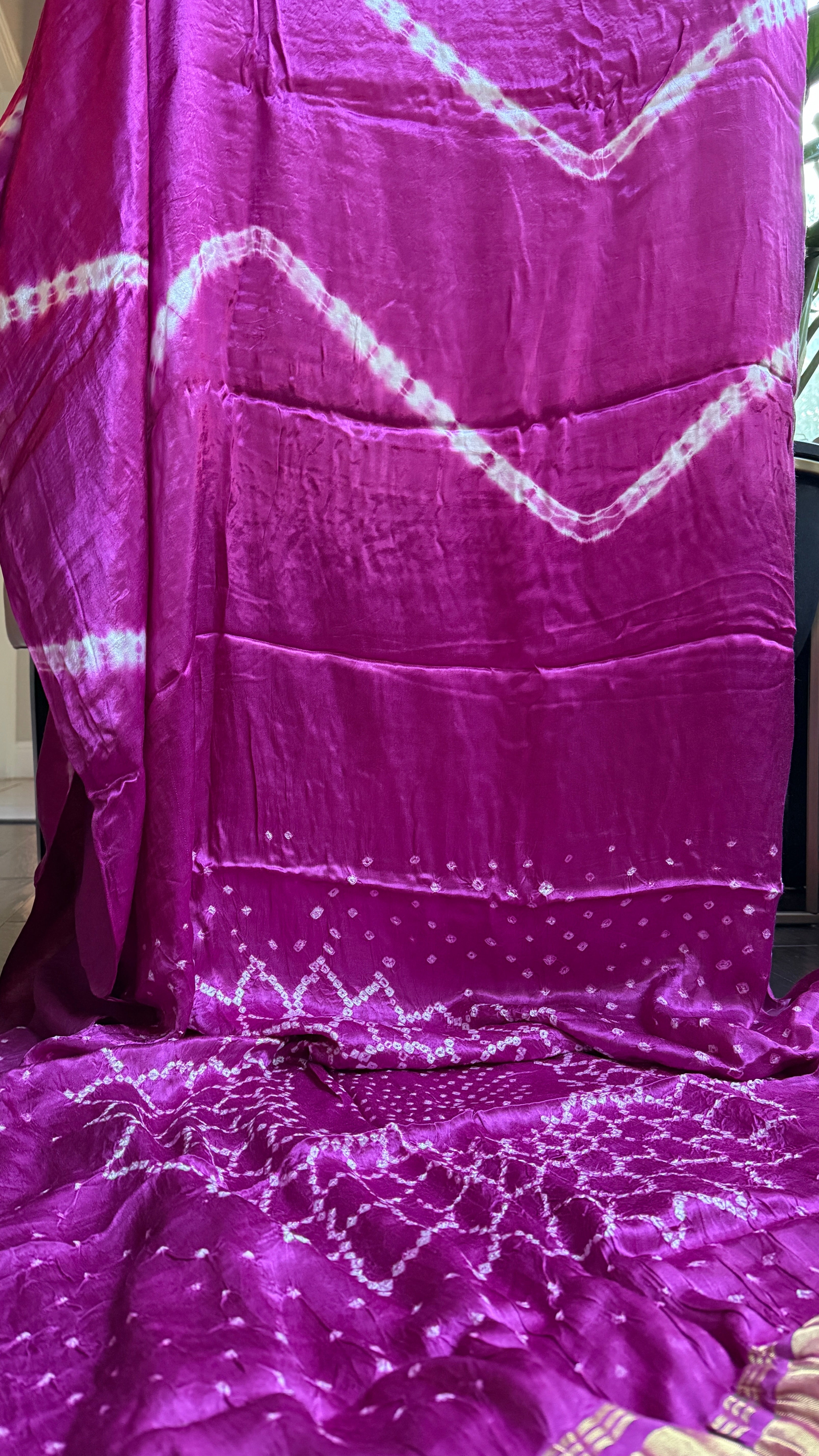 Modal Silk Makdi Bandhej - Magenta Pink Shibori