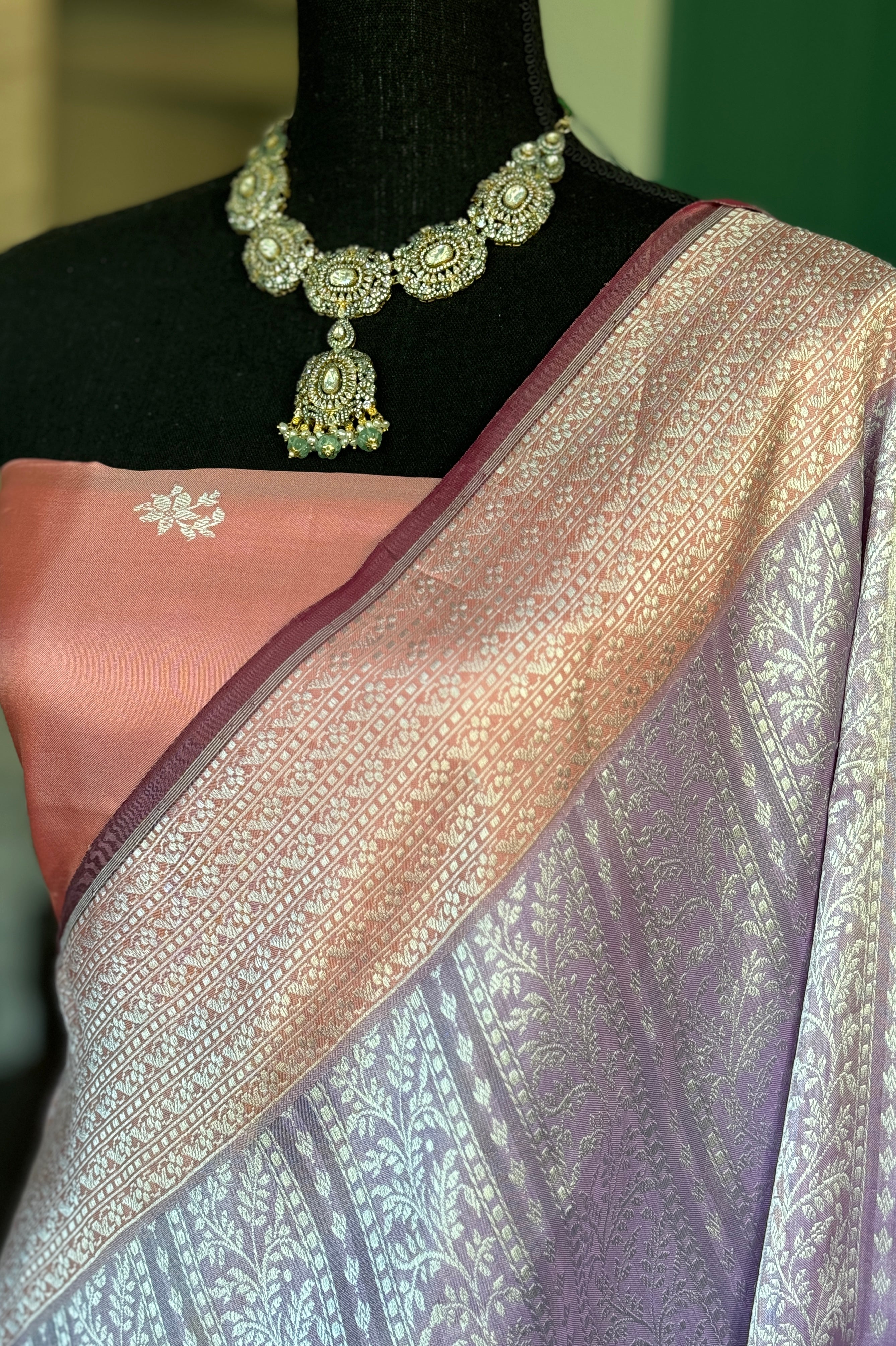 Pure Katan Tissue Silk Banarasi - Lavender Peach Tanchui