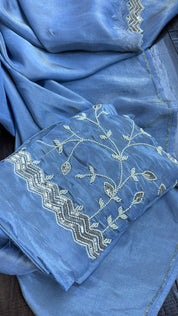 Designer Tissue Georgette - Metallic Blue