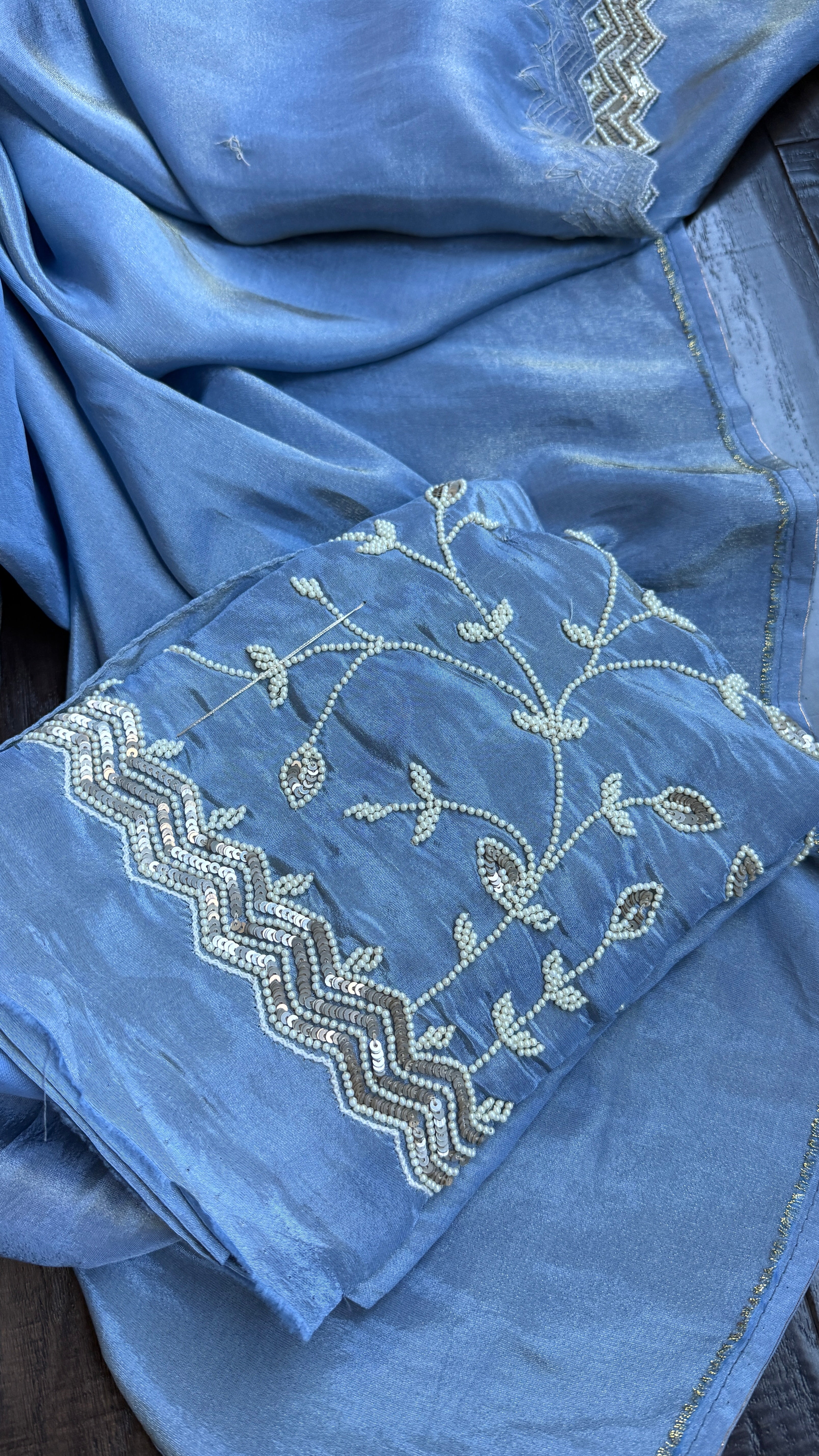 Designer Tissue Georgette - Metallic Blue