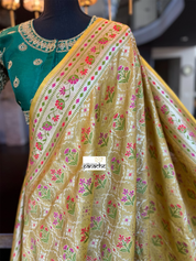 Pure Tussar Silk Banarasi- Yellow Meenakari Paithani