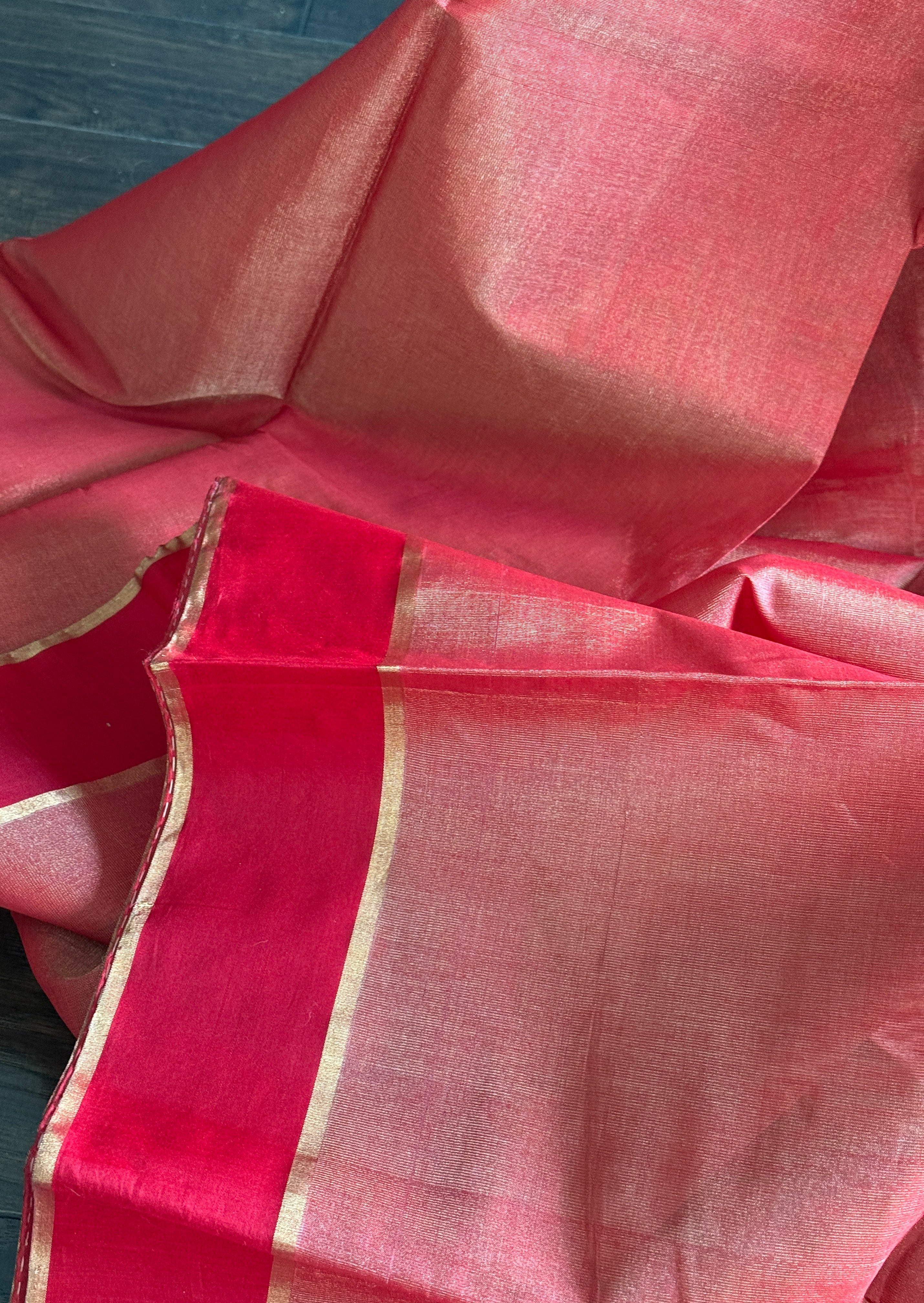 Chanderi Silk Cotton Tissue - Red Woven