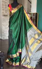 Pure Silk Kanjivaram - Dark Green Grey