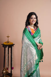 Pure Tissue Silk Paithani Double Munia - Green Woven