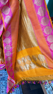 Pure Silk Brocade Banarasi - Mustard Yellow Orange Khadhua Woven