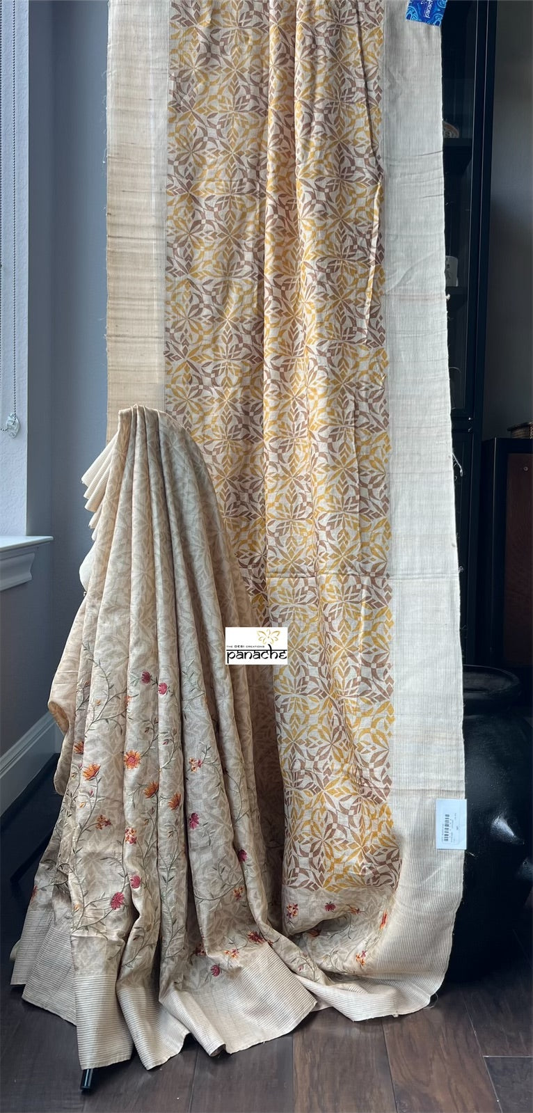 Pure Tussar Silk - Embroidered Printed Half Half