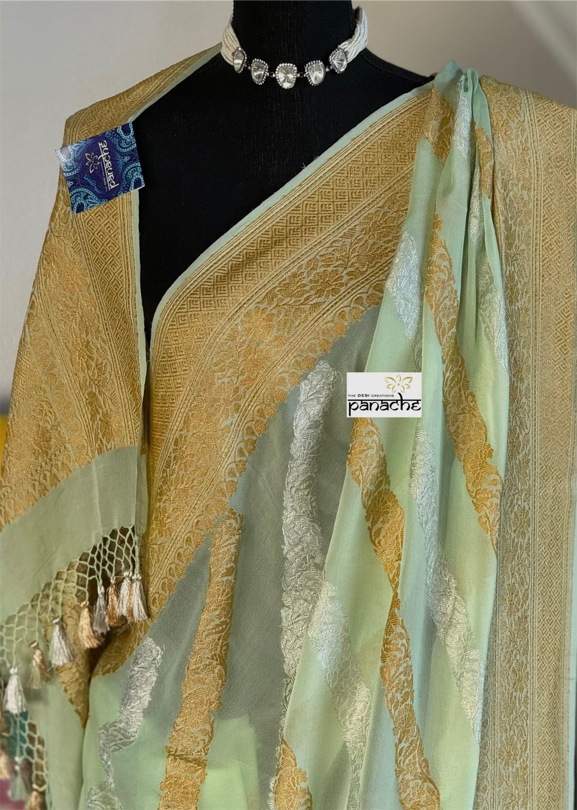 Pure Khaddi Georgette Banarasi - Light Mint Kadwa