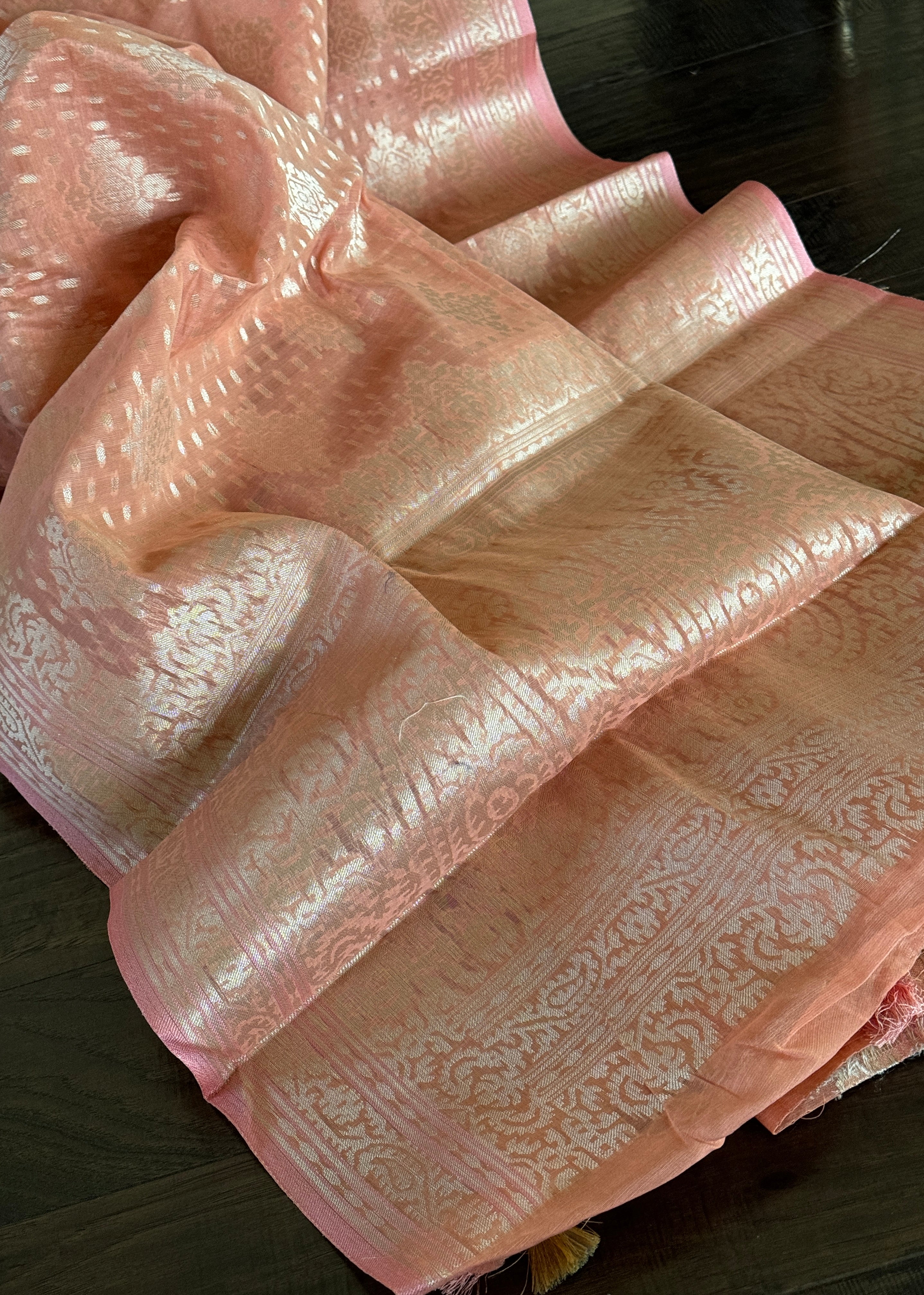 Cotton Silk Banarasi - Peach Antique Zari